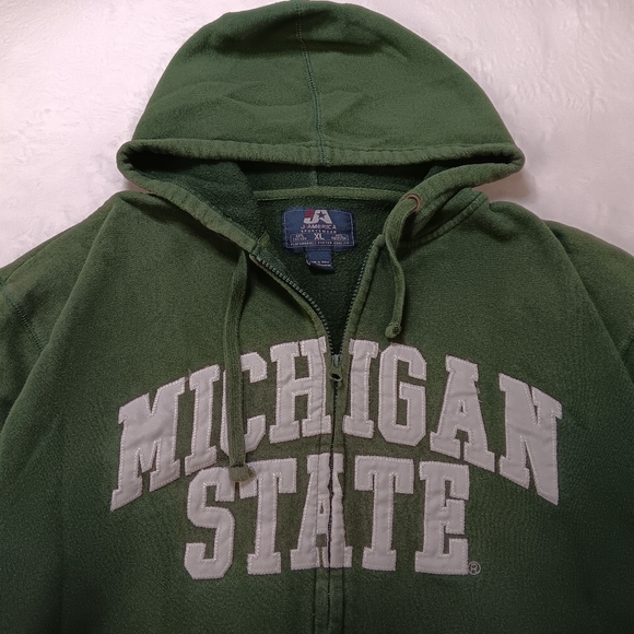 Y2k J. America Forest Green Michigan State Zip-Up Hoodie XL - Picture 2 of 3